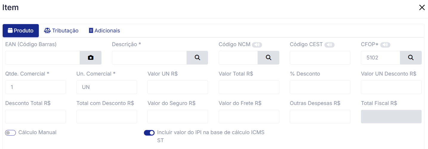 Cadastro do item da NF-e
