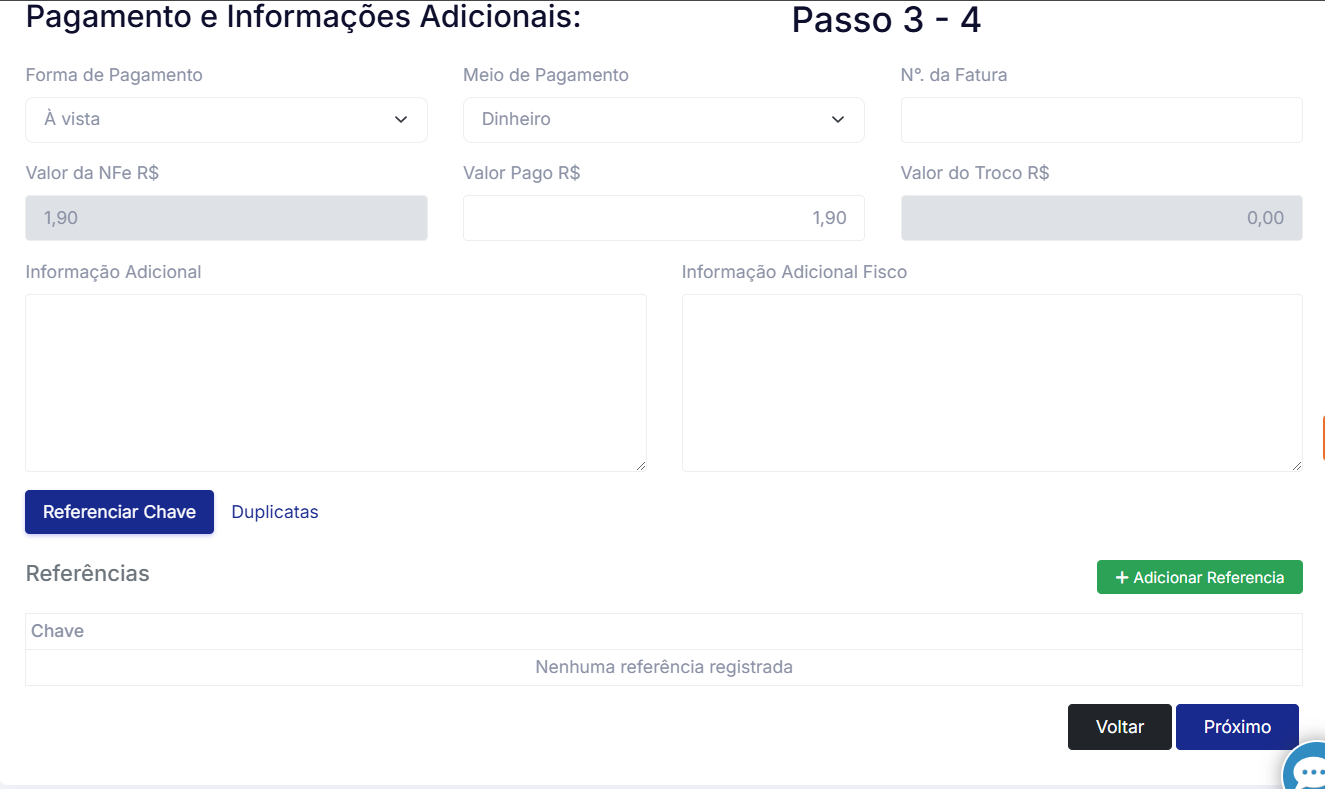 Pagamento e informações adicionais da NF-e