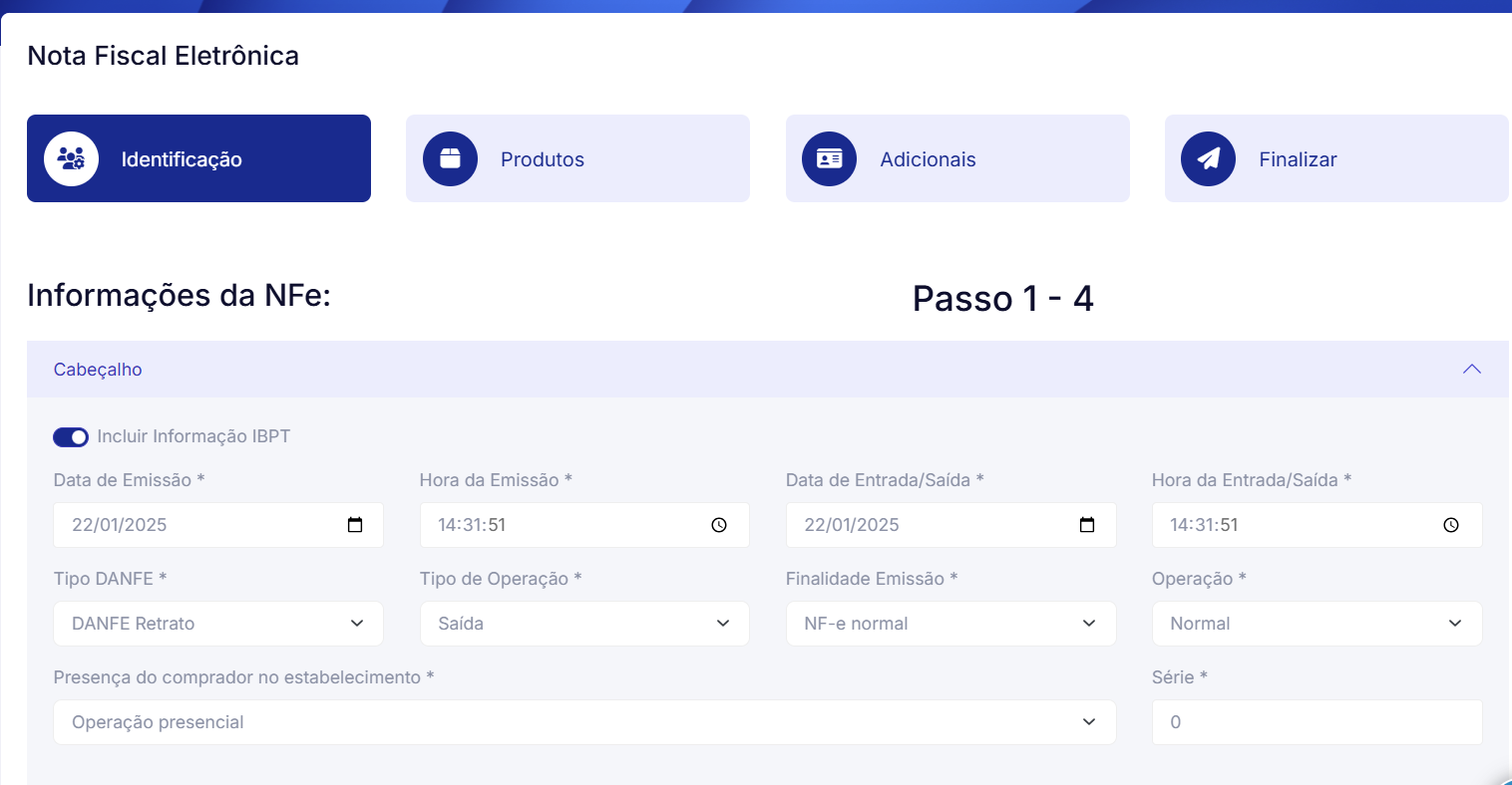 Cabeçalho da identificação da NF-e