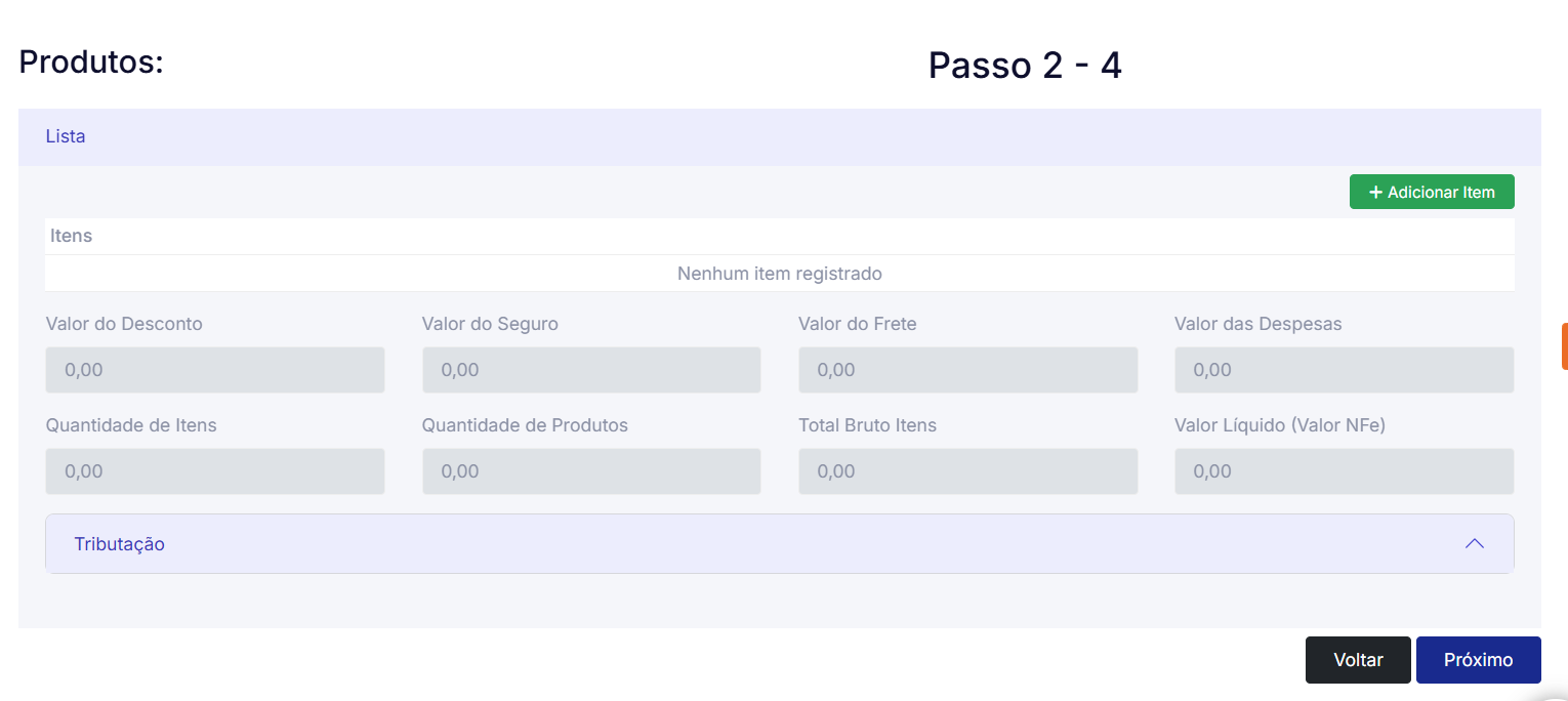 Lista de produtos da NF-e