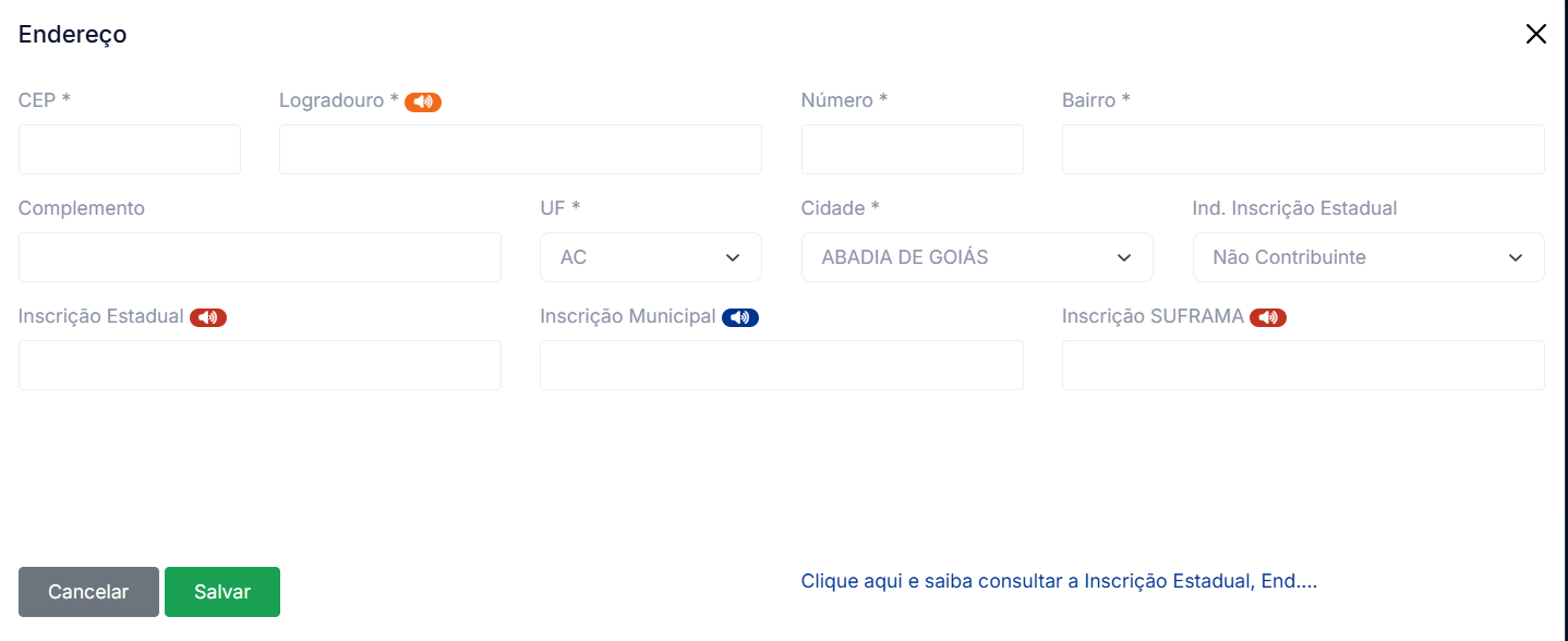 Formulário de endereço